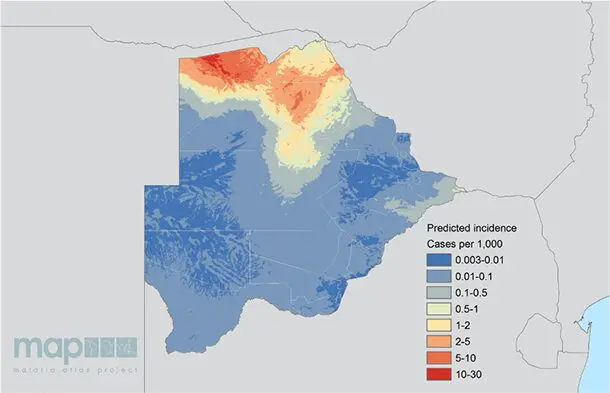 Picture showing predicted malaria incidence in Botswana