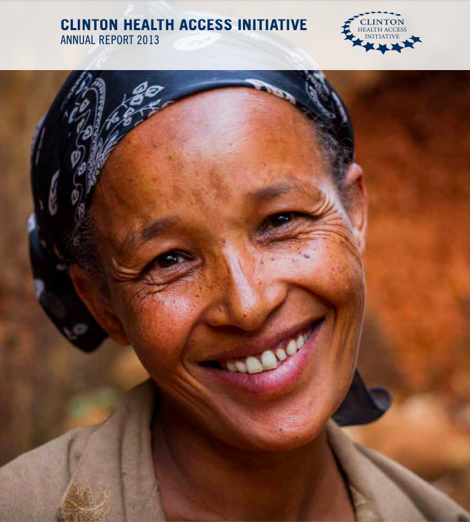 A closeup of a smiling woman's face on the cover of the 2013 annual report.
