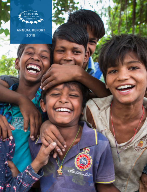 A group of boys look at the camera and laugh on the cover of the 2918 Annual Report