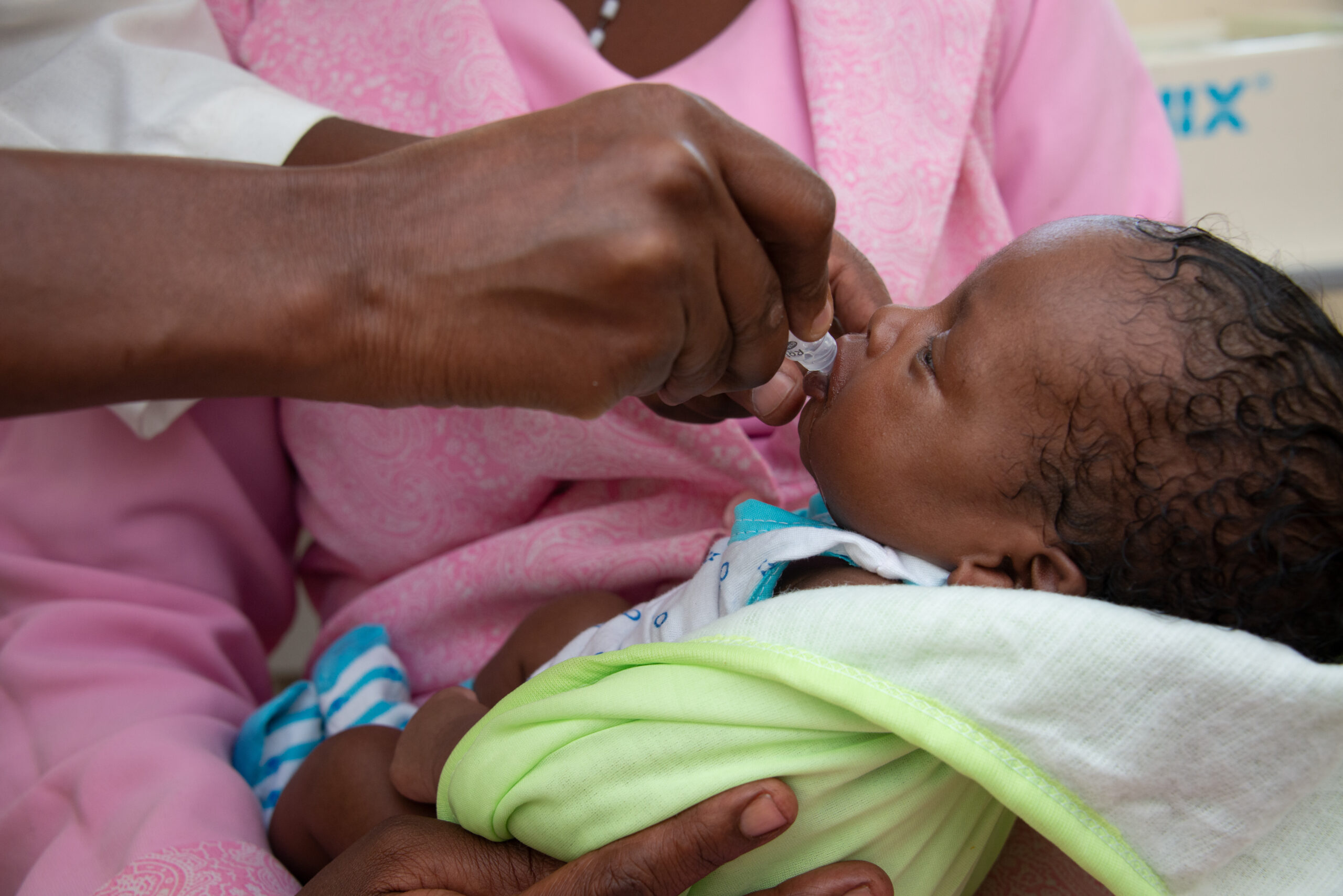 A six-week old child receiving vaccines at Kitengela District Hospital, Kenya